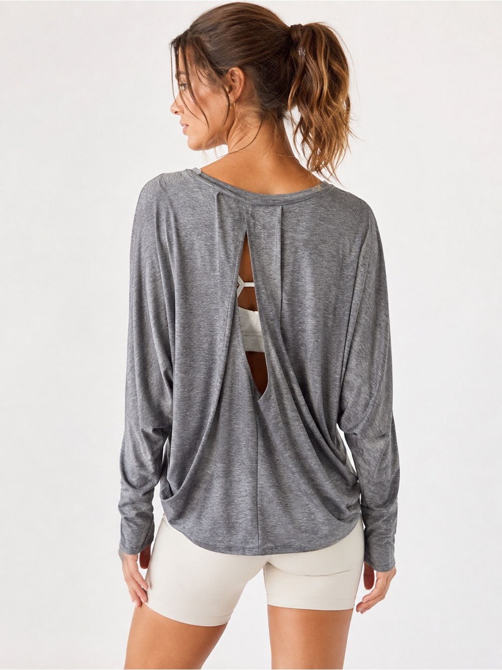 GAP Fit Gray Open Back Long Sleeve Athletic Top Size Small